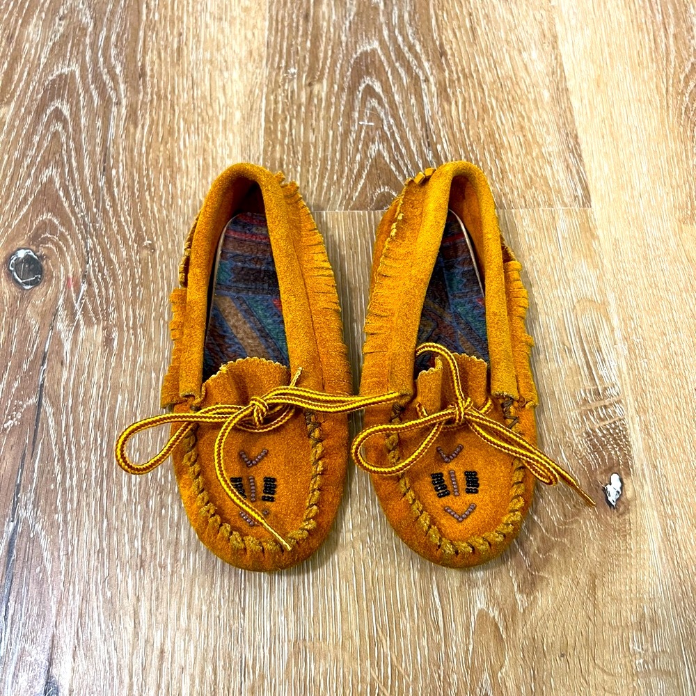 Kids Suede Moccasin Shoes - Tan size 12